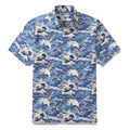 Men's blue and white cotton Hawaiian shirt with gold toad and carp pattern