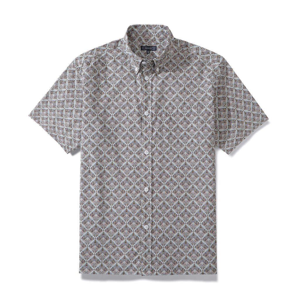 Men's gray Aloha shirt featuring a diamond pattern in 100% cotton