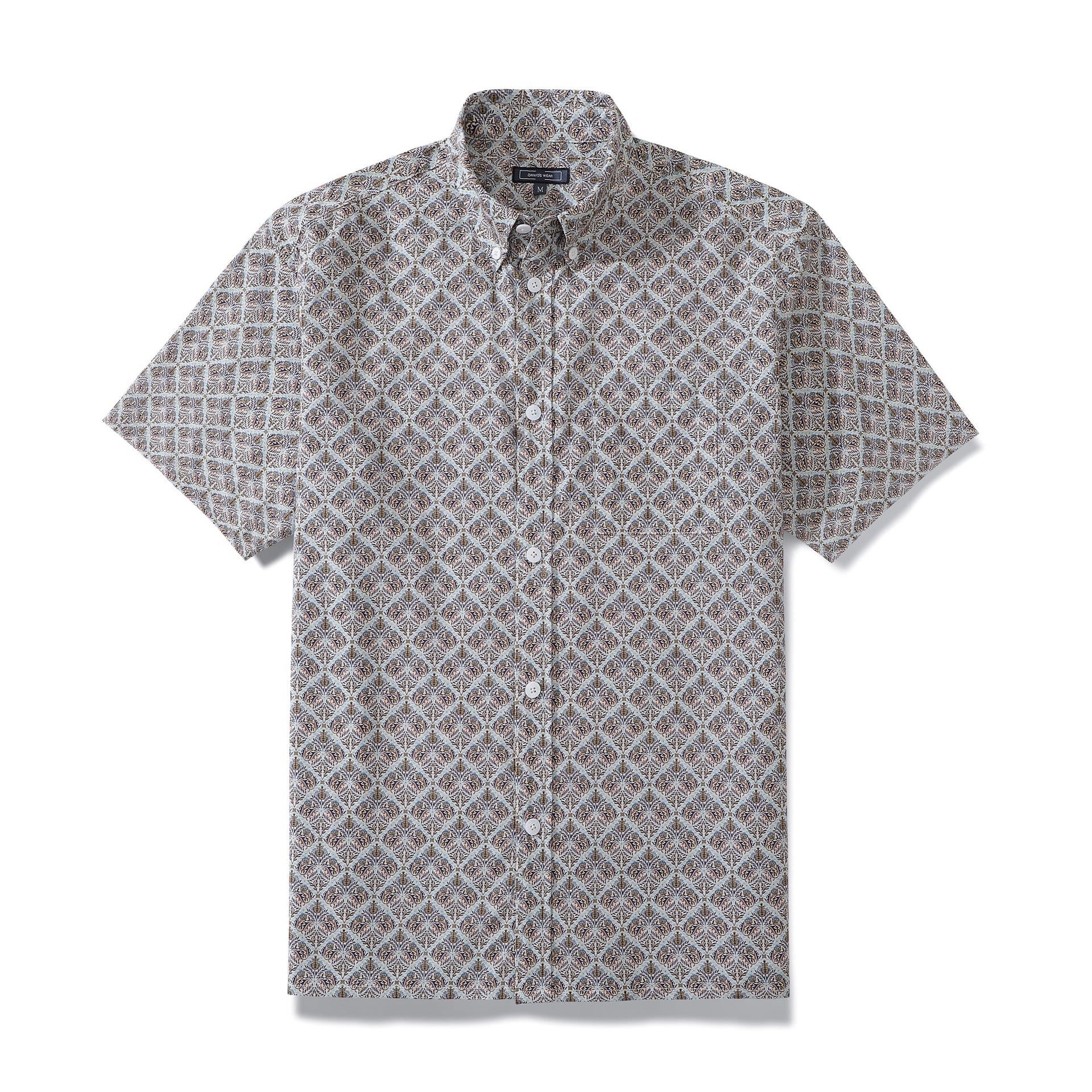 Men's gray Aloha shirt featuring a diamond pattern in 100% cotton