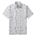 Men's short-sleeve button-down shirt featuring a sailboat and ocean adventure print
