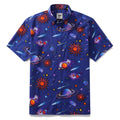Men's short sleeve cotton button-down shirt with midnight sky and star pattern