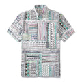 Men's vintage-style Hawaiian aloha shirt with a geometric tribal print in multiple colors
