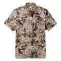 Men's vintage style cotton button-down shirt with yellow and brown Chinese dragon totem print.