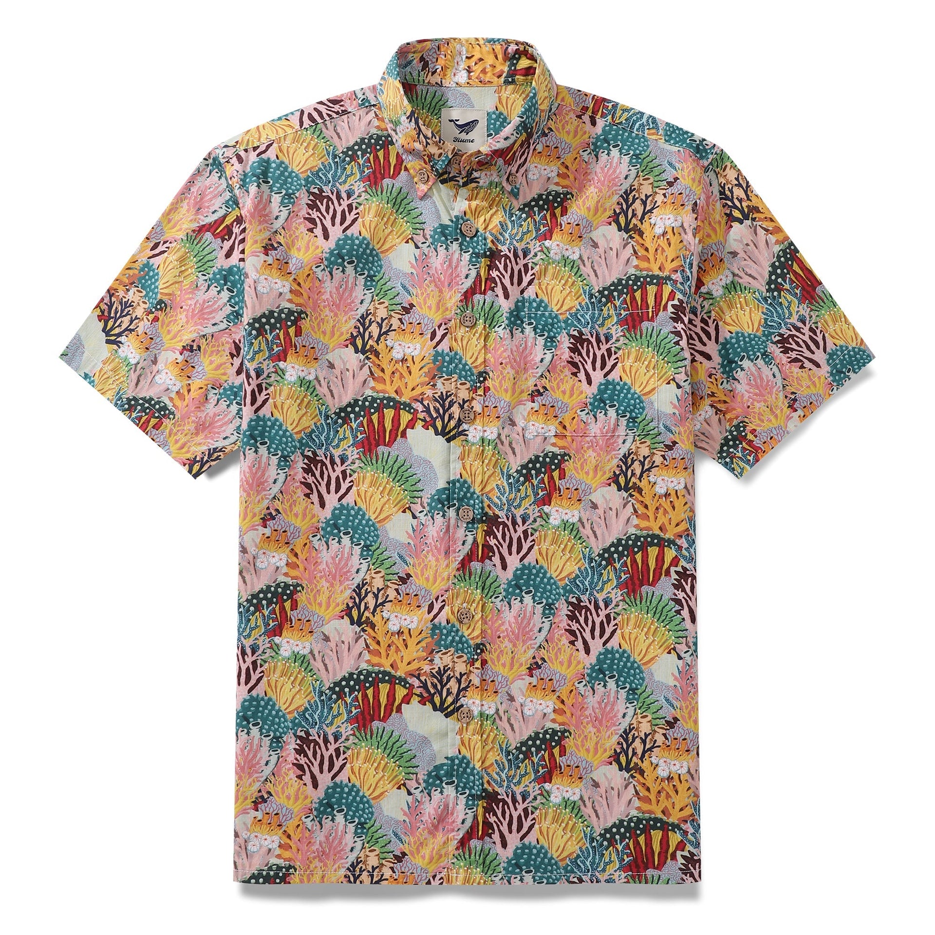 Men's 100% cotton coral reef print button-down shirt in short sleeve style