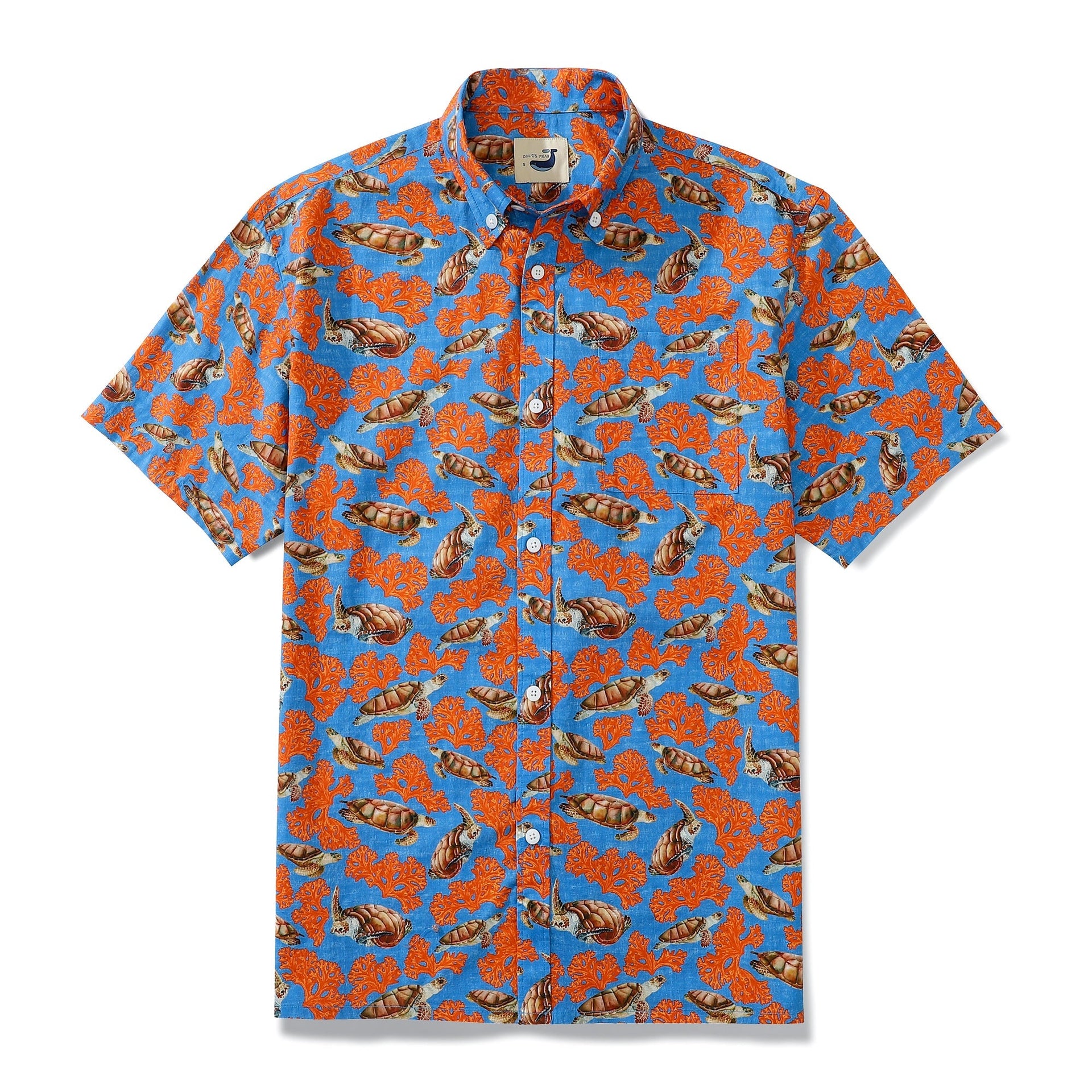 Light blue men's shirt with sea turtles and coral print