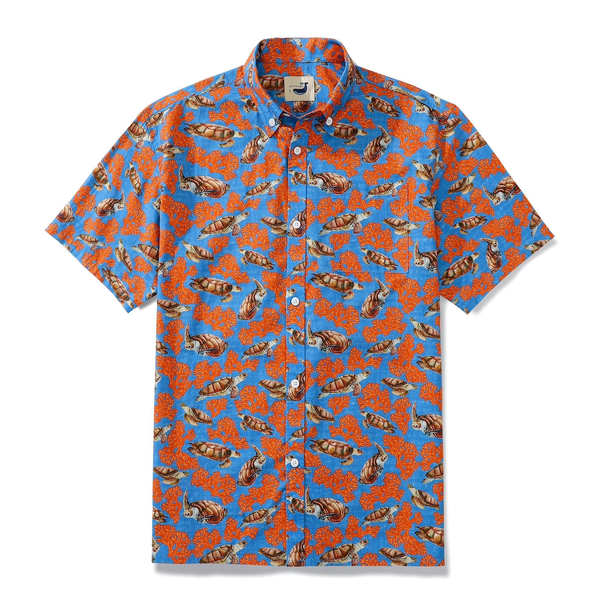 Light blue men's shirt with sea turtles and coral print