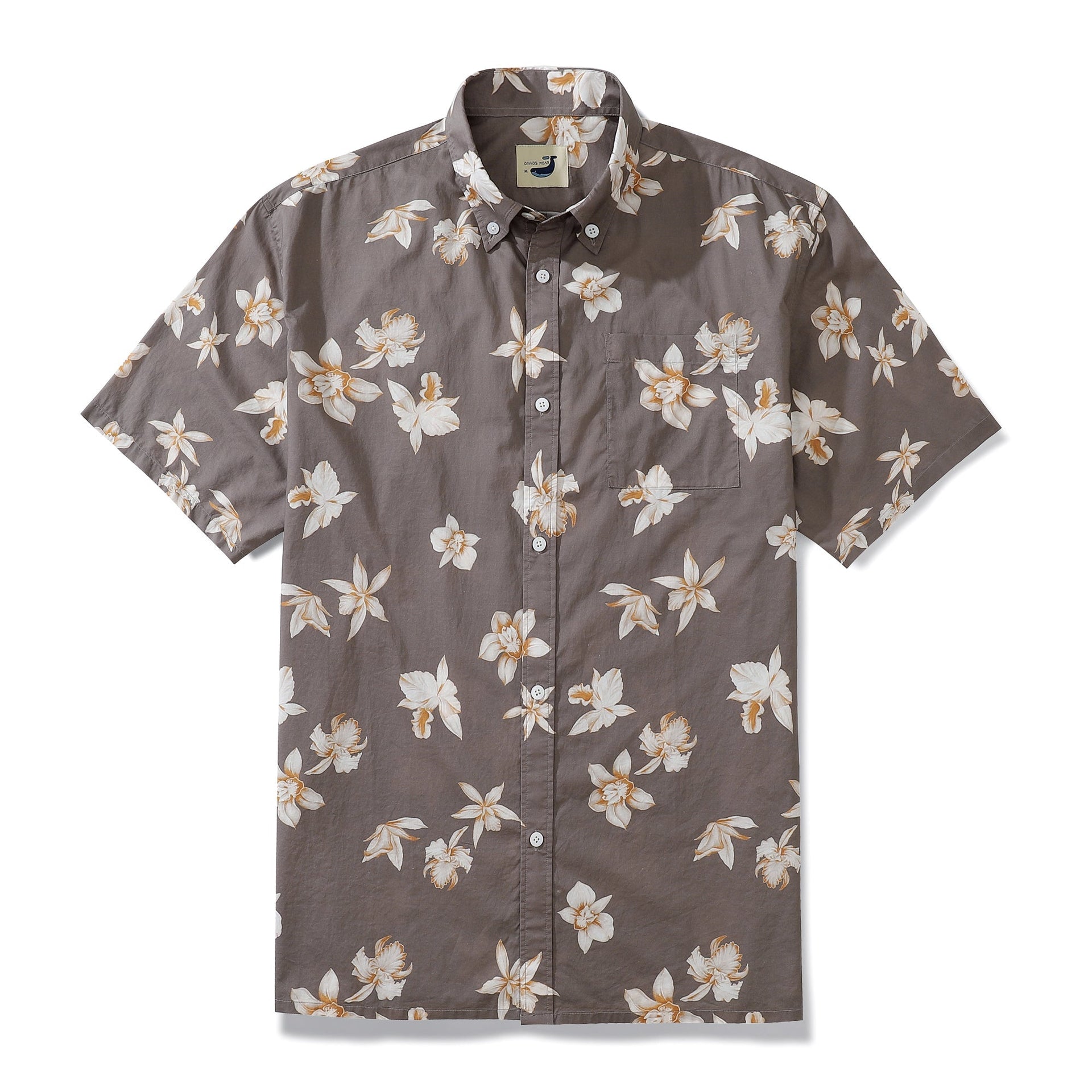 Men's 1920s vintage style brown cotton short sleeve Aloha button-down shirt