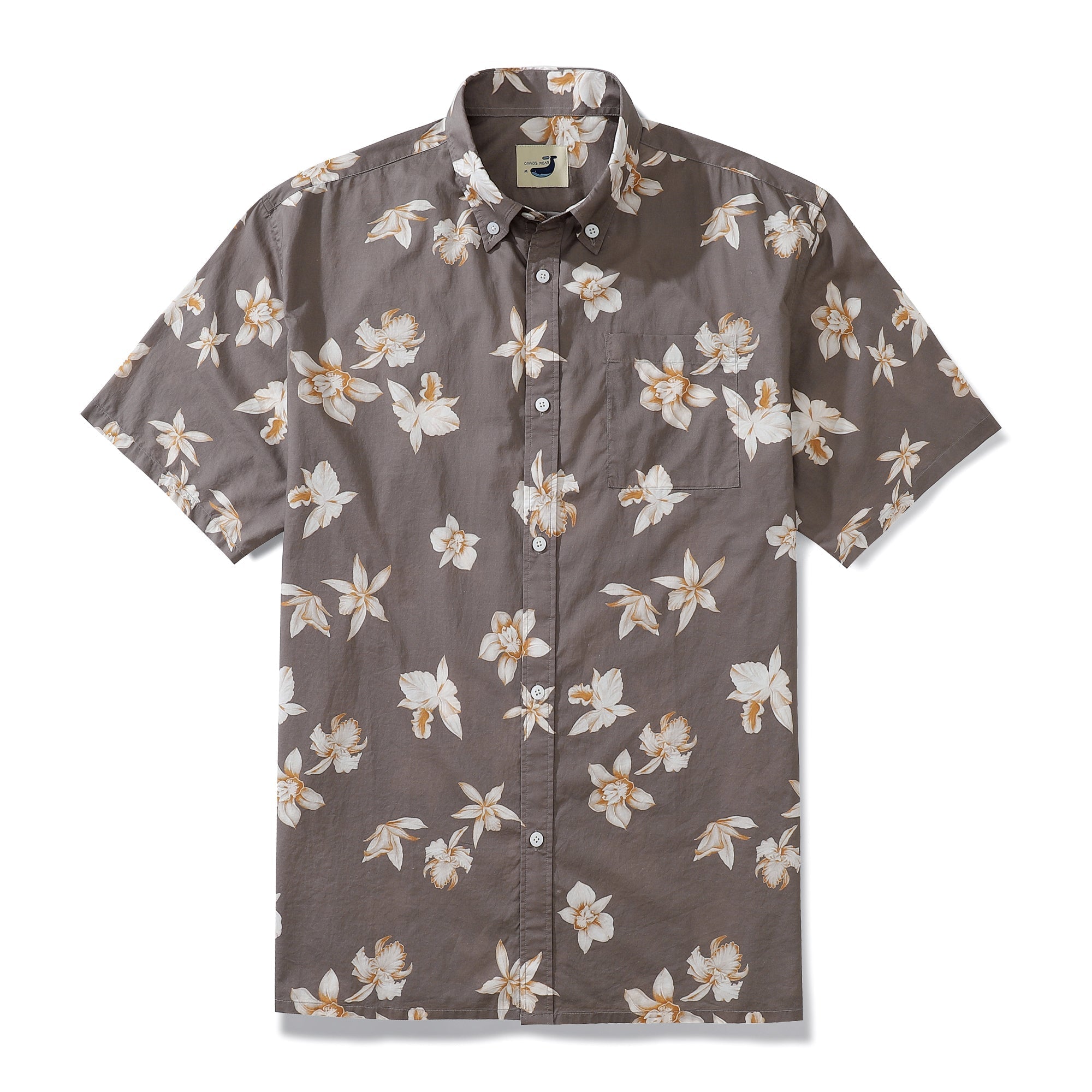 Men's 1920s vintage style brown cotton short sleeve Aloha button-down shirt