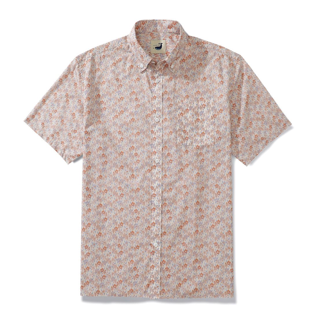 Men's light pink floral print short sleeve cotton aloha shirt with button down front