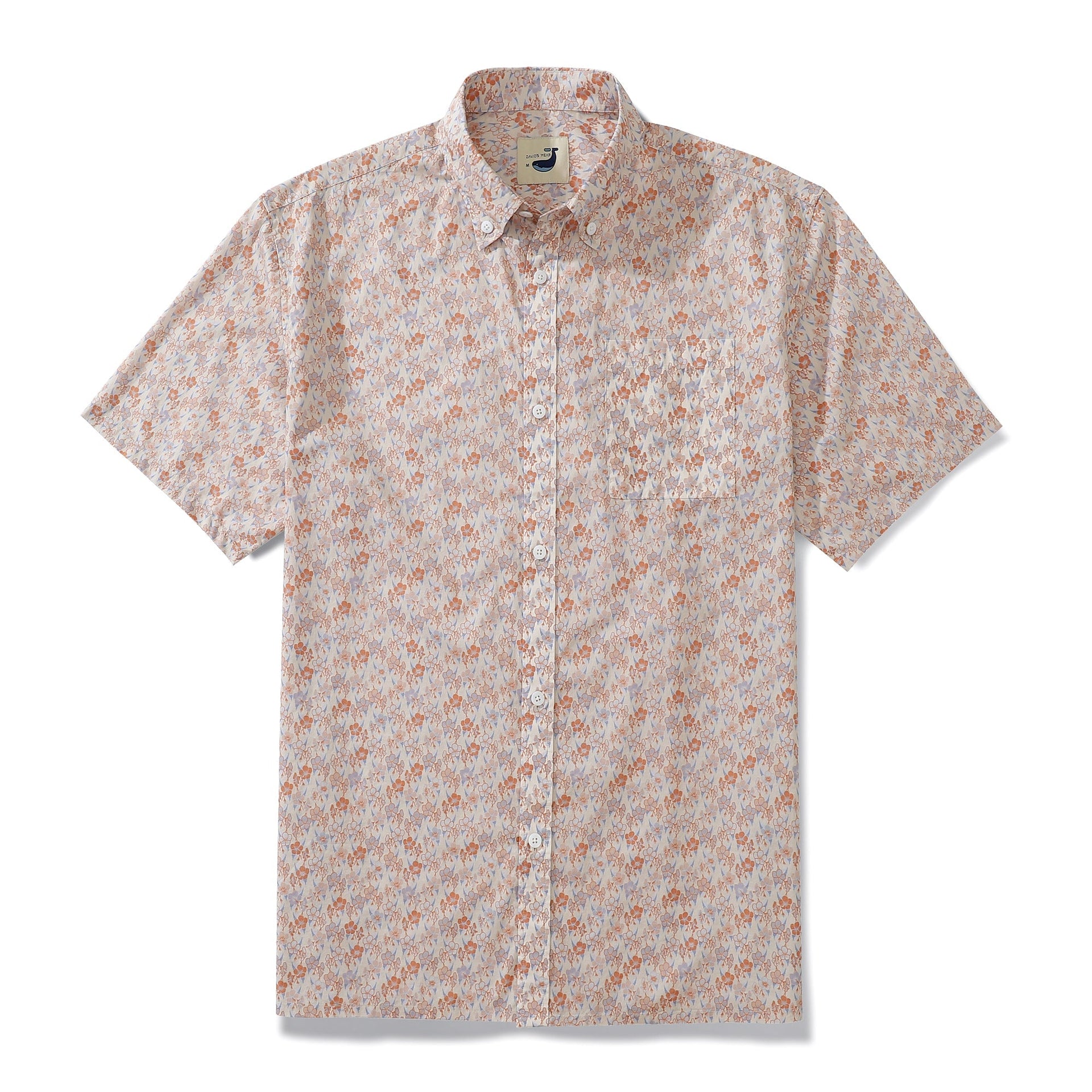 Men's light pink floral print short sleeve cotton aloha shirt with button down front