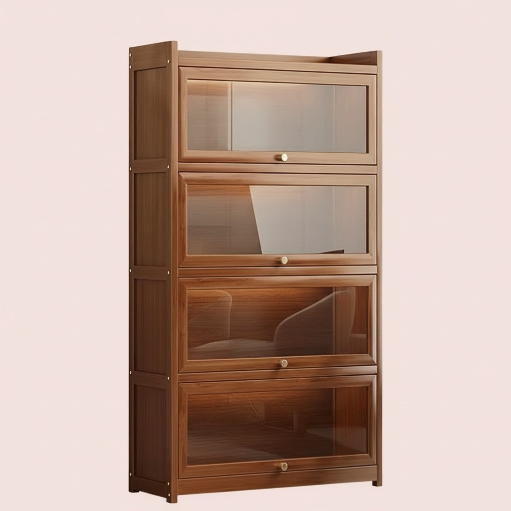 Tall 4-Tier Bamboo Bookshelf with Modern Clear Acrylic Doors