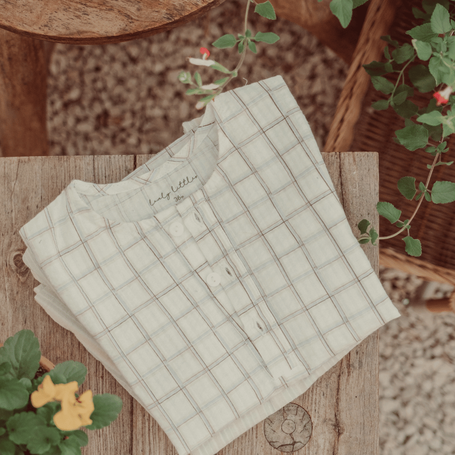 Woven Tunic in Sketch Grid - Soft Cotton Baby Shirt - Image 2