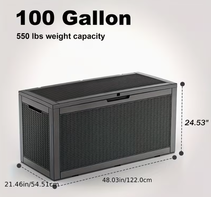 75 Gallon Heavy-Duty Outdoor Deck Box, Waterproof Patio Storage