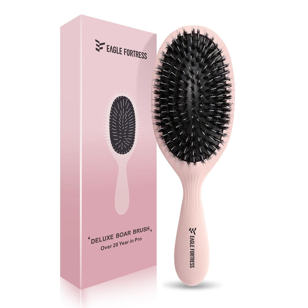 Pink natural boar bristle hair brush for babies and toddlers
