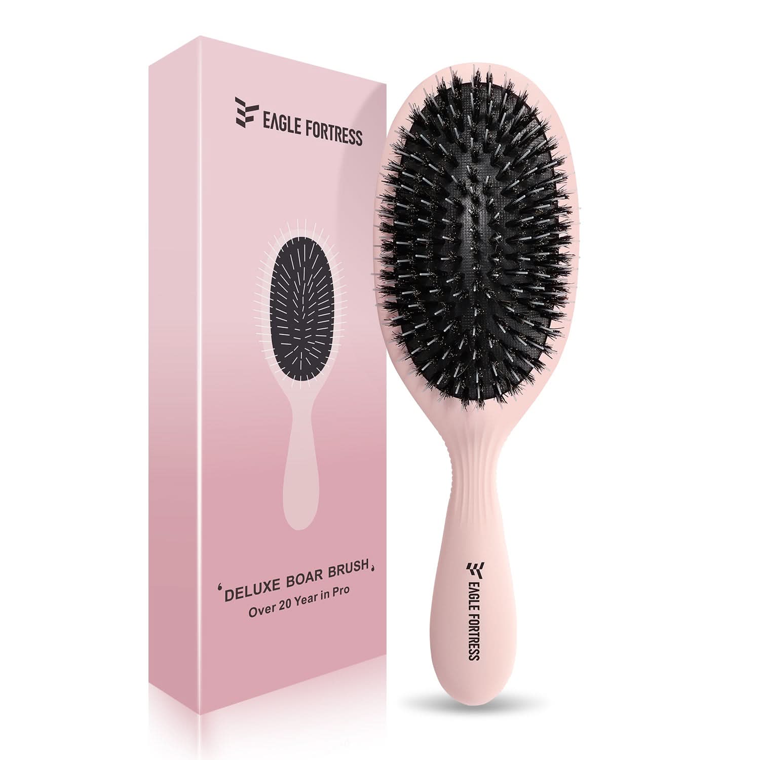 Pink natural boar bristle hair brush for babies and toddlers