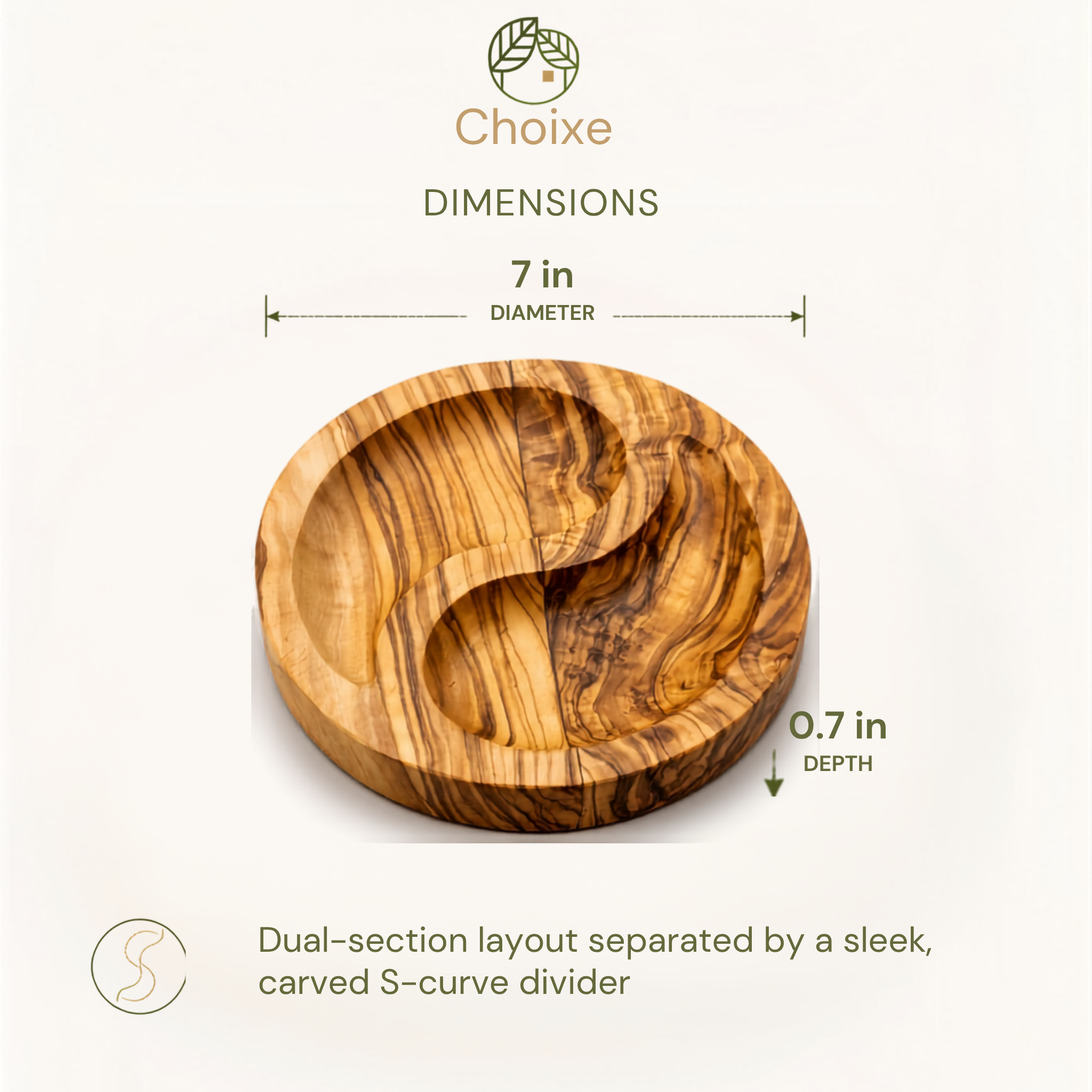 Mediterranean Olive Wood Yin-Yang Charcuterie & Tapas Plate (7 in)