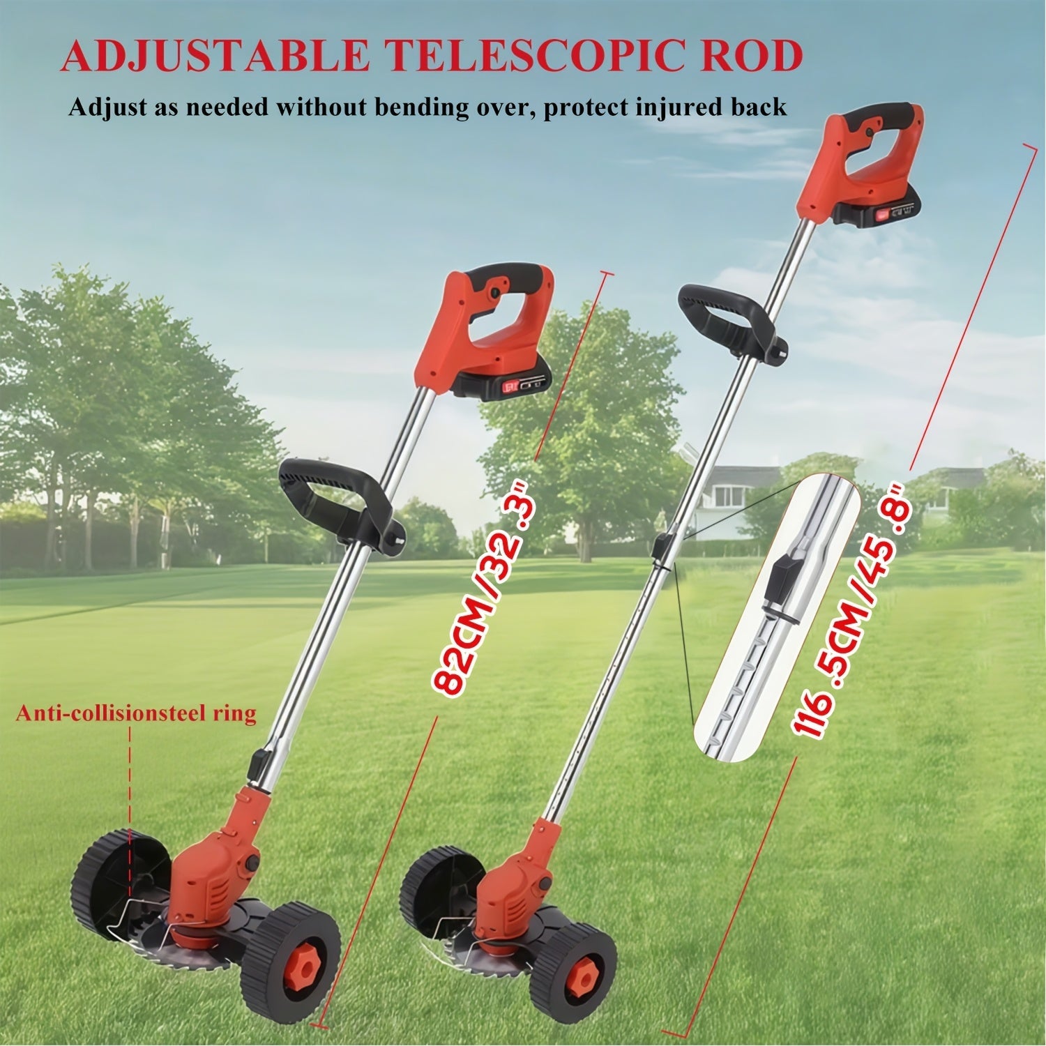 Cordless Electric Lawn Mower 21V with 2 Batteries and 3 Blades