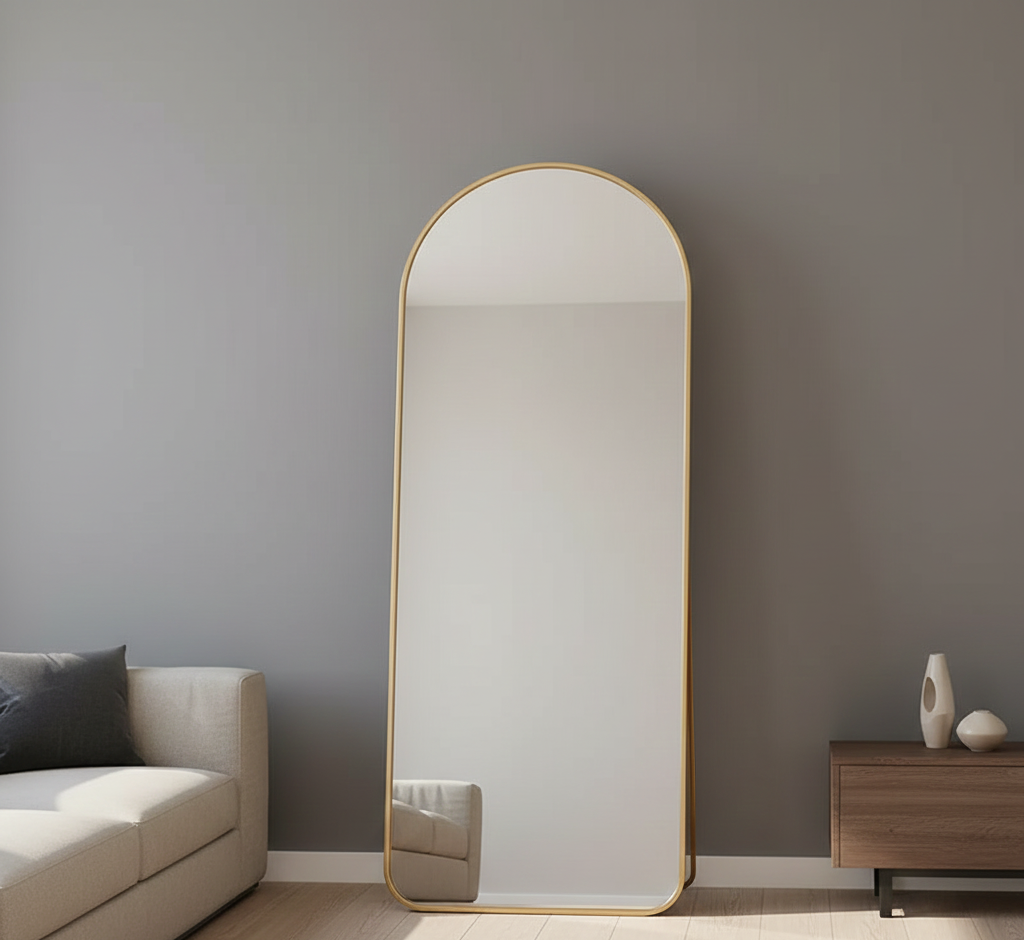 Full-Length Arched Floor Mirror with Stand – Modern Minimalist