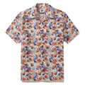 Men's cotton Hawaiian shirt with a maritime-inspired sea shell print in beige, blue, and orange