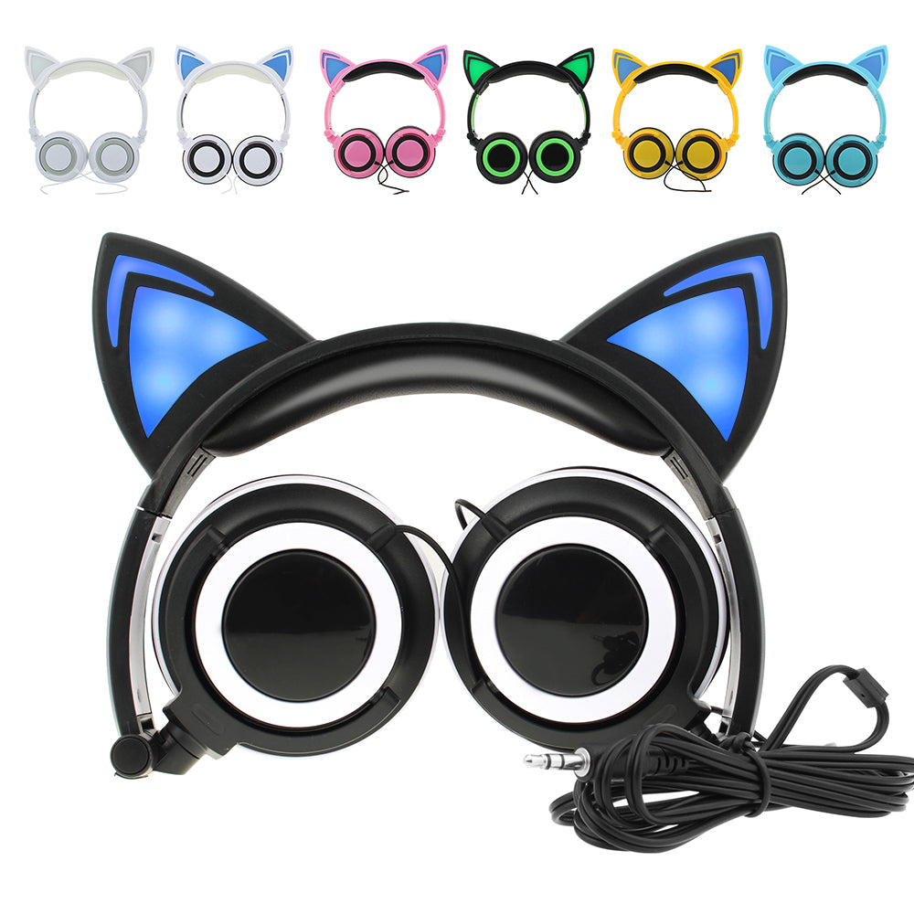 Purple Cat Ear Kids Headphones with LED Lights & Safe Volume Control