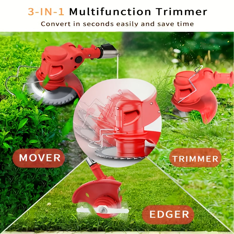 Cordless Electric Lawn Mower 21V with 2 Batteries and 3 Blades