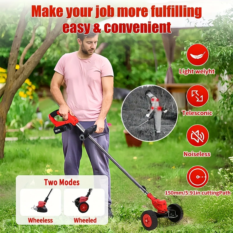 Cordless Electric Lawn Mower 21V with 2 Batteries and 3 Blades