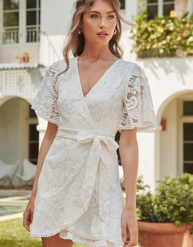 Elegant Le Lune faux wrap lace dress for women
