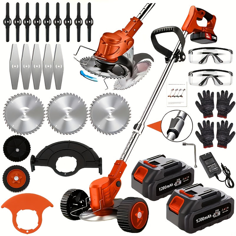 Cordless Electric Lawn Mower 21V with 2 Batteries and 3 Blades