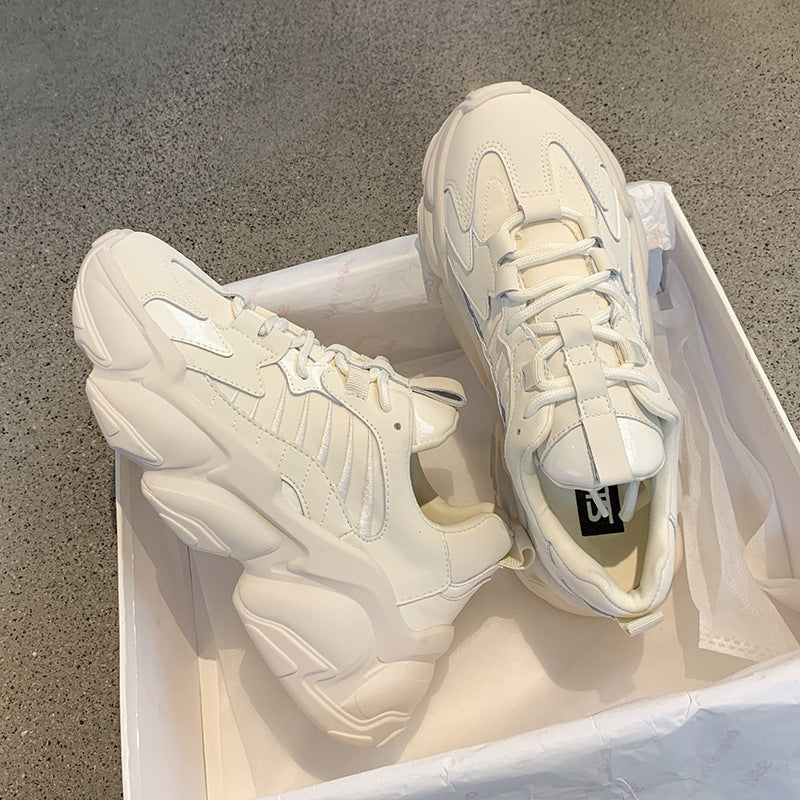 Elegant Leather Platform Sneakers - Casual Walking Footwear