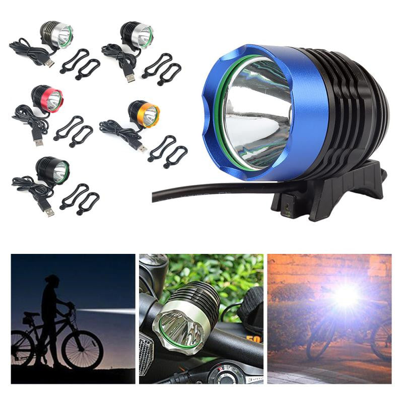 High-powered 1800LM LED mountain bike headlight mounted on a handlebar.