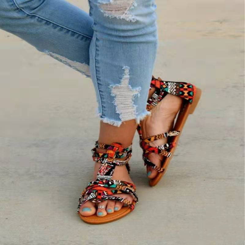 Women's Retro Leather Flat Sandals with Arch Support