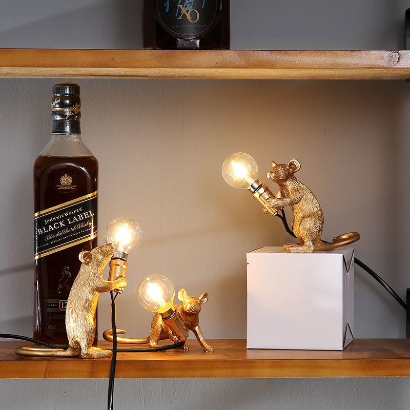 Detailed resin mouse figurine table lamp with LED light