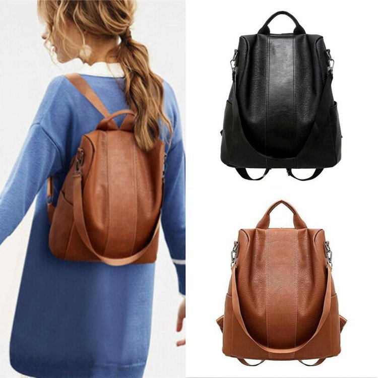 Vintage Leather Anti-Theft Backpack for Women & School Travel