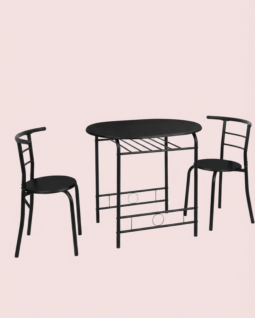3-Piece Minimalist Dining Set with Wood Table and Metal Chairs