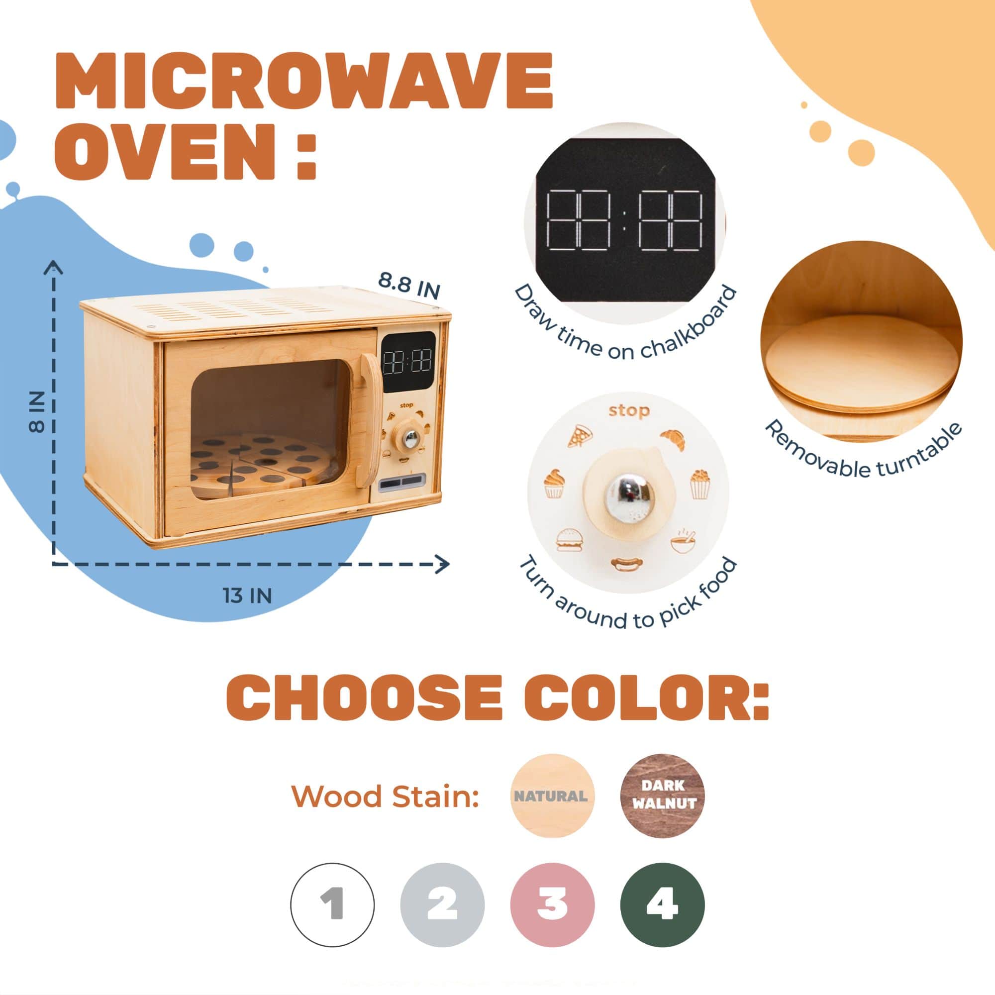 Minimalist Wooden Microwave Toy in Light-Wood and White