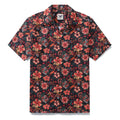 Men's blue and white musical hibiscus print cotton shirt with camp collar