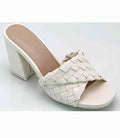 Minna leather heel in bone color with 3.5 inch heel