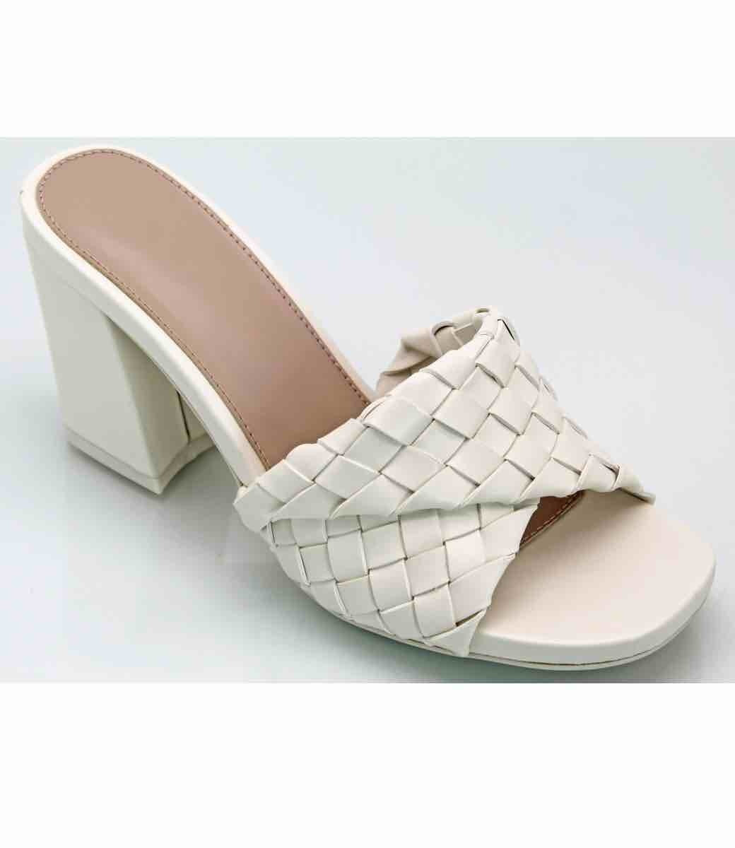 Minna leather heel in bone color with 3.5 inch heel