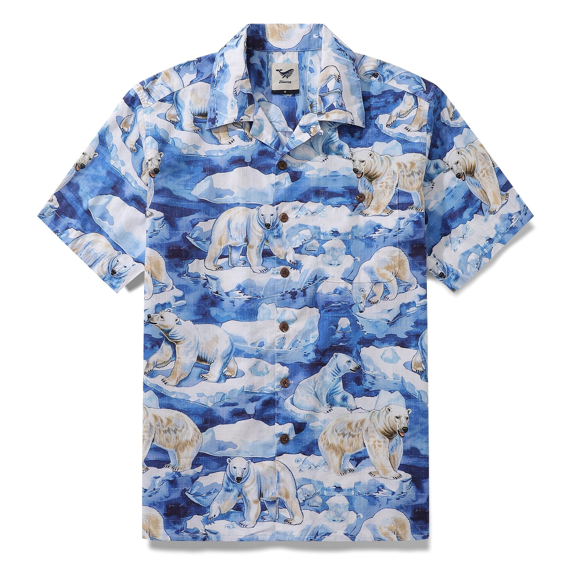 Men's camp collar Hawaiian shirt with polar bear and ice print