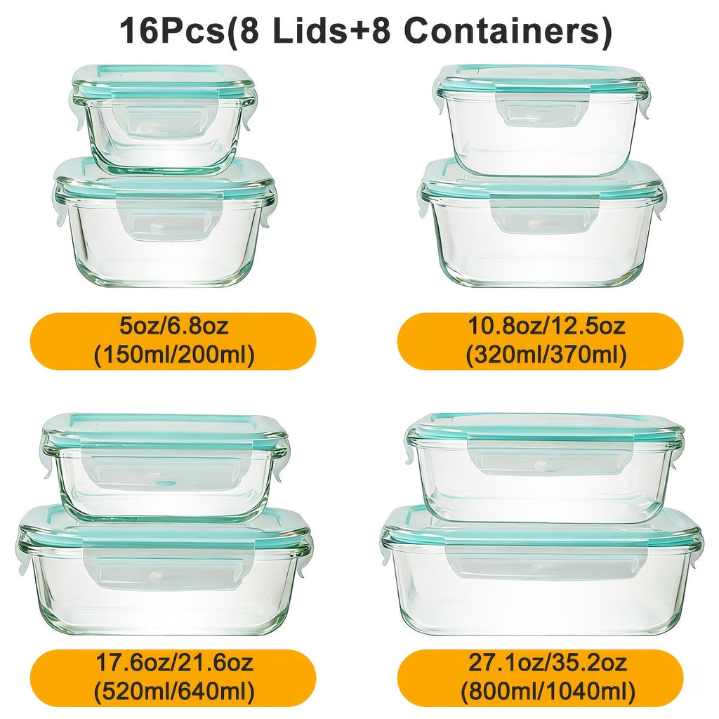 16-Piece Glass Food Storage Set with Airtight Lids for Kitchen