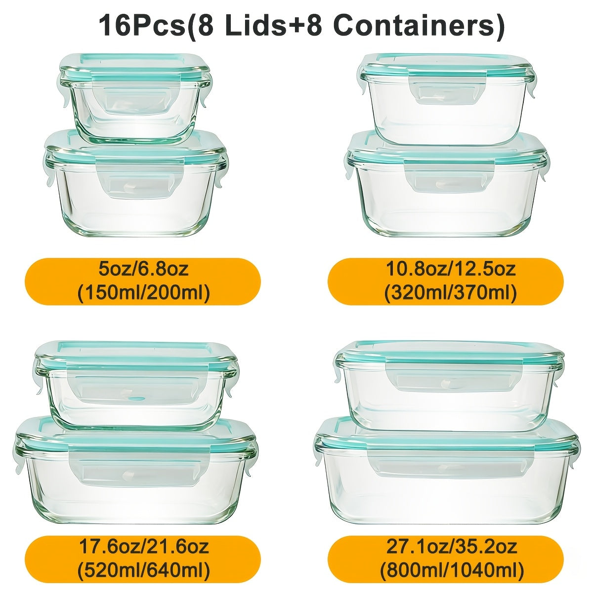 16-Piece Glass Food Storage Set with Airtight Lids for Kitchen