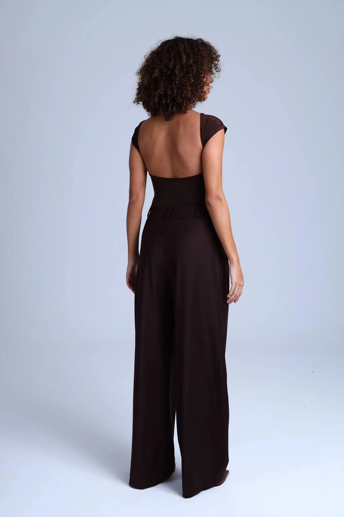 Brown Virgin Wool Pants Monica Wide-Leg in Dark Coffee