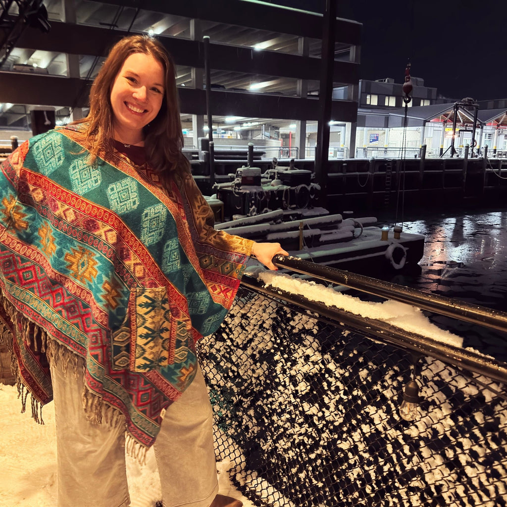 Nanda Hooded Poncho: Warm Wool Blend Boho Style Outerwear