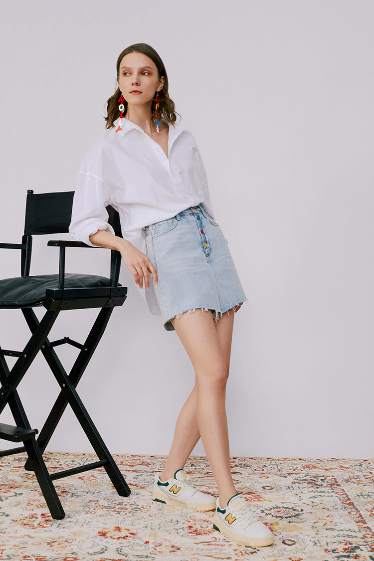 Rainbow Pleat Skort - High-Rise Denim