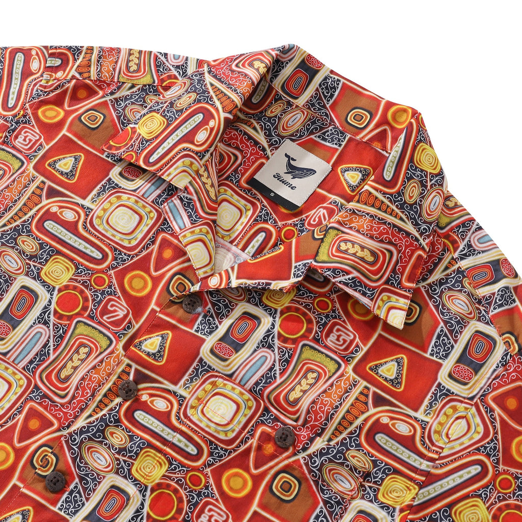 1970s Retro Abstract Print Hawaiian Shirt, Cotton Camp Collar