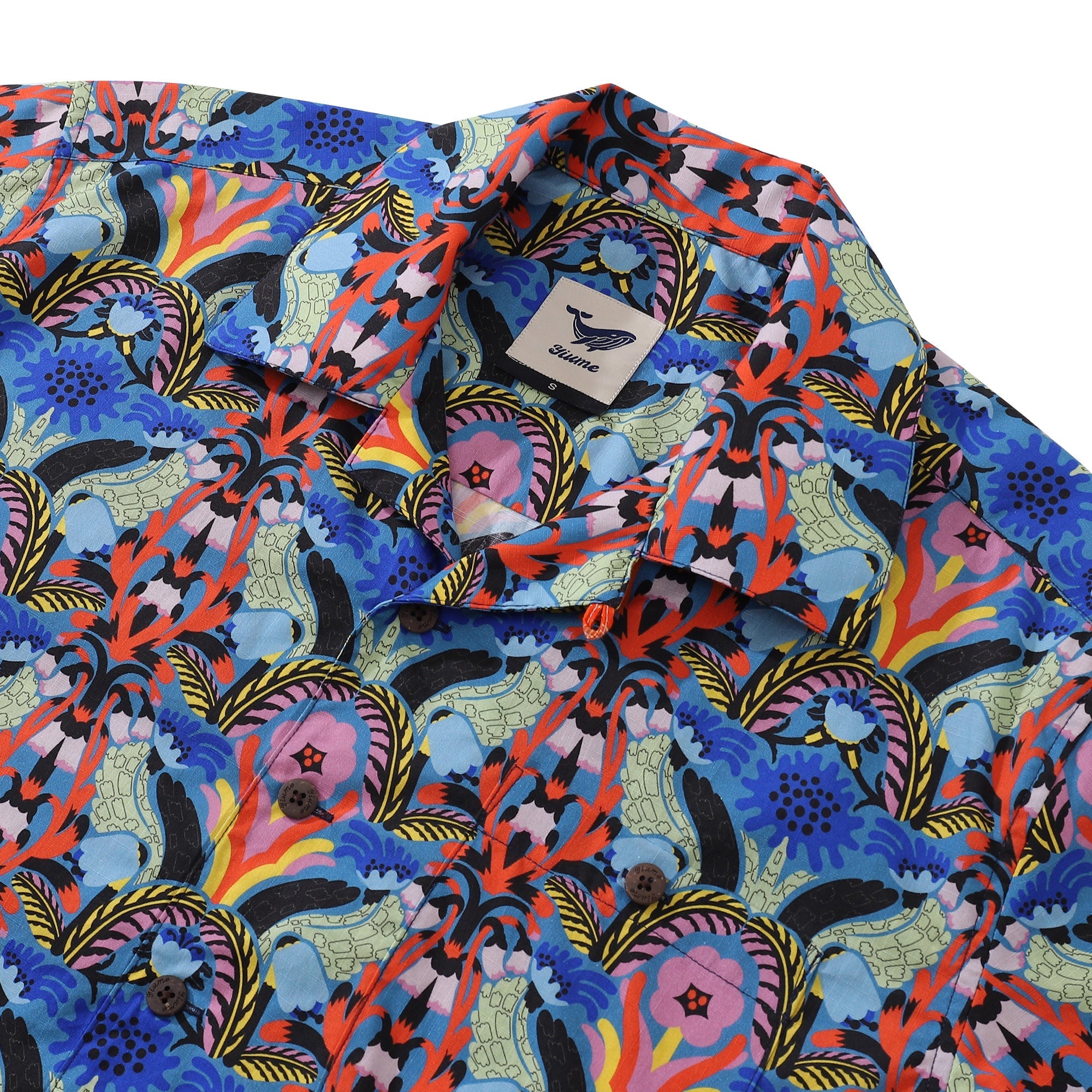 Colorful Flower Wheel Hawaiian Camp Collar Shirt Vintage Tropical