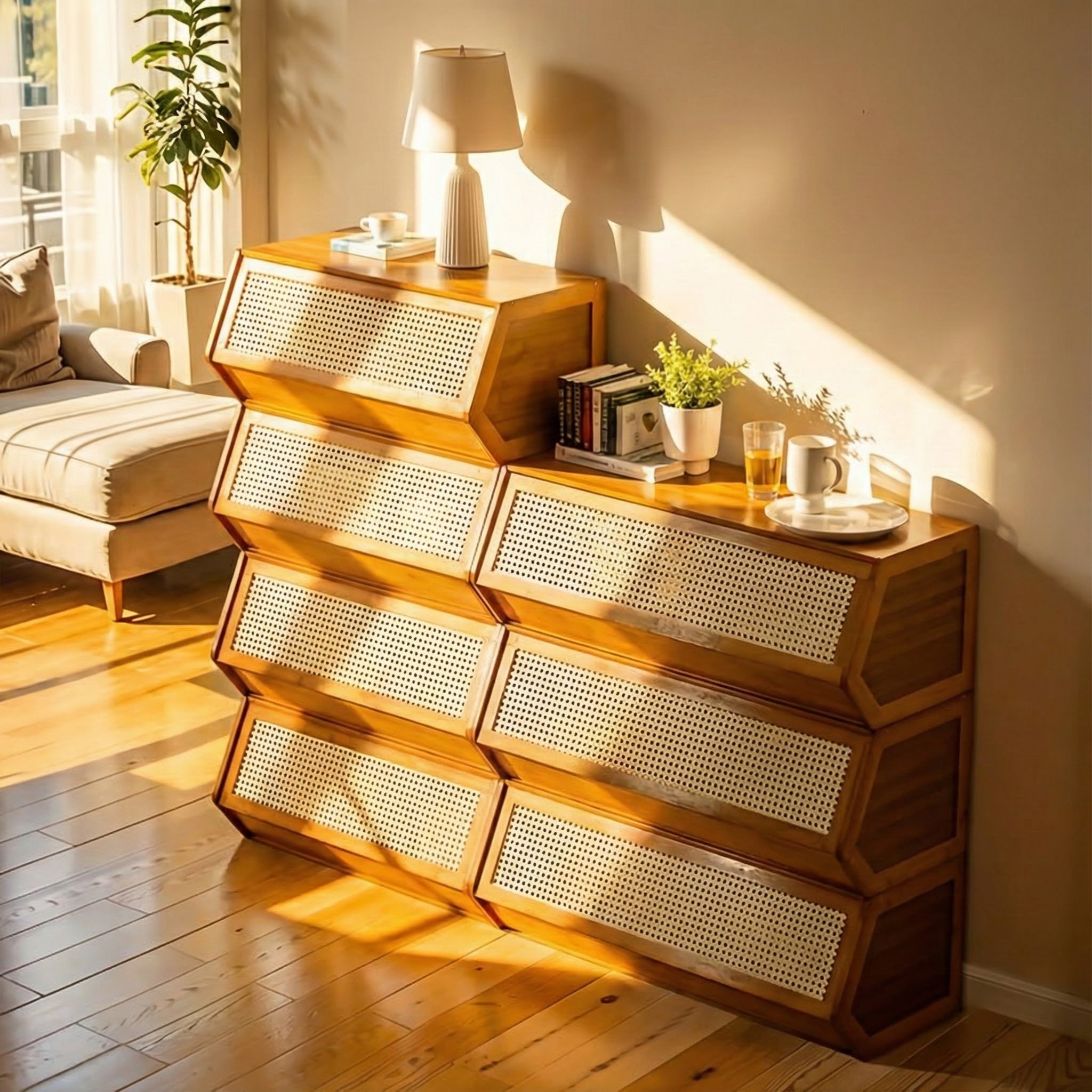 Thin Bamboo Shoe Cabinet with 3 Flip Drawers