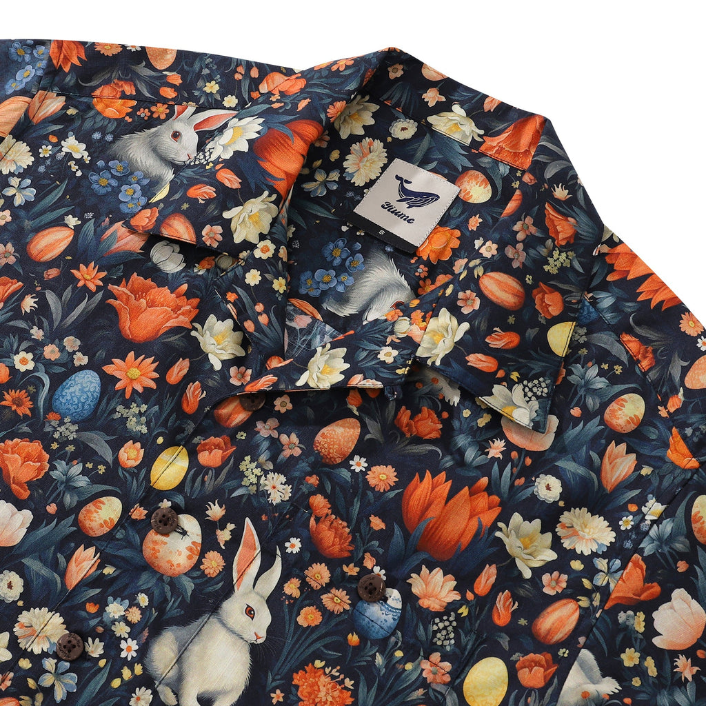 Whimsical Easter Print Cotton Camp Collar Shirt for Men