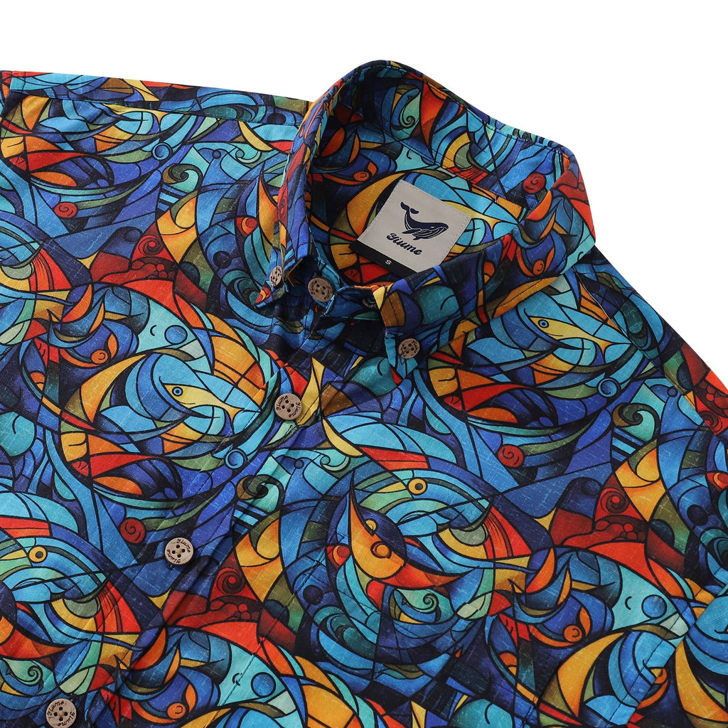 1960s Vintage Men's Cubism Print Cotton Hawaiian Aloha Shirt