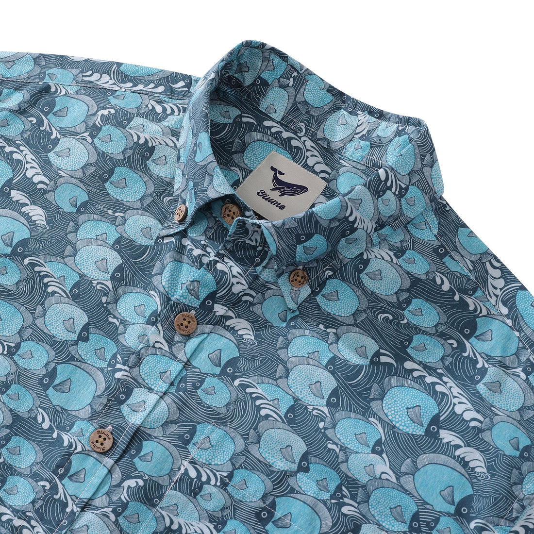 Men's Hawaiian Dottyfish Print Cotton Short Sleeve Aloha Shirt